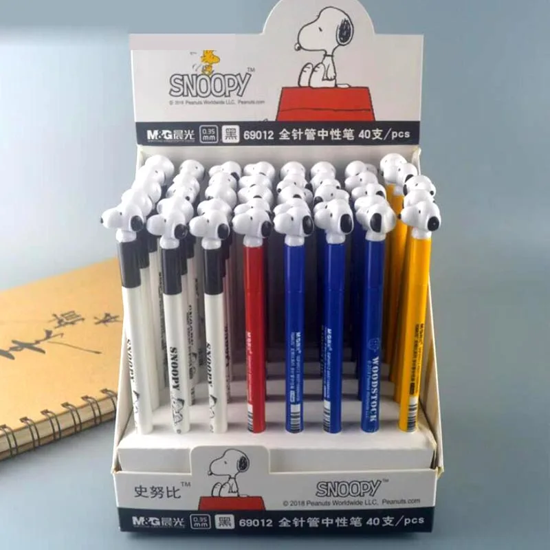 

40pcs/lot Creative Snoopy Gel Pen Cute 0.35mm Black Ink Signature Pens Promotional Gift Office School Supplies