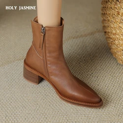 Autumn Women Boots Genuine Leather Shoes for Women Pointed Toe Chunky Heel Boots Western Boots Cowboy Boots Казаки Женские Обувь