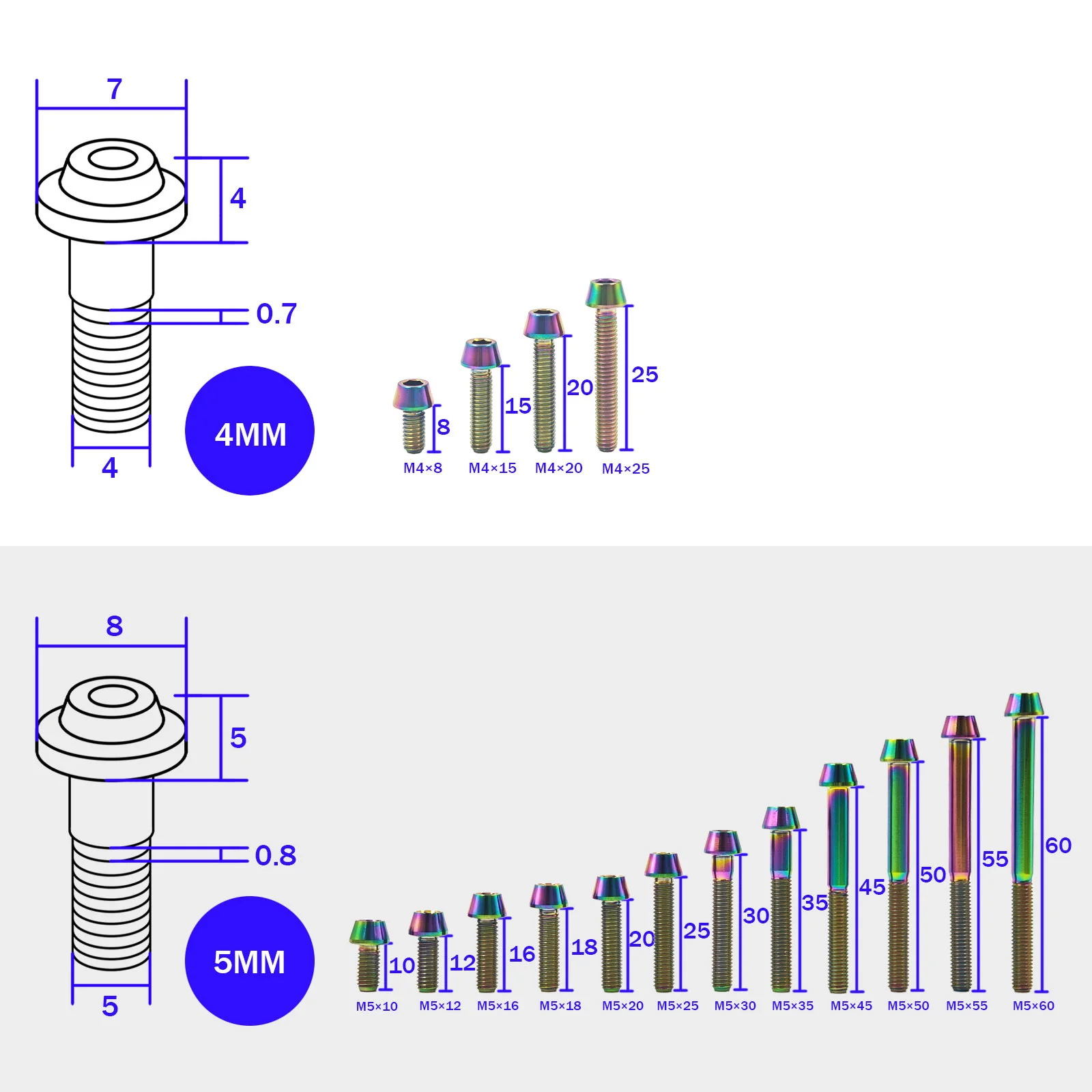M4 Titanium Tapered Socket Cap Bolts Pitch 0.7 GR5 Ti-6Al-4V for Motorcycle MTB Bicycle Disc Brake E-Bike Lightweight Rustproof