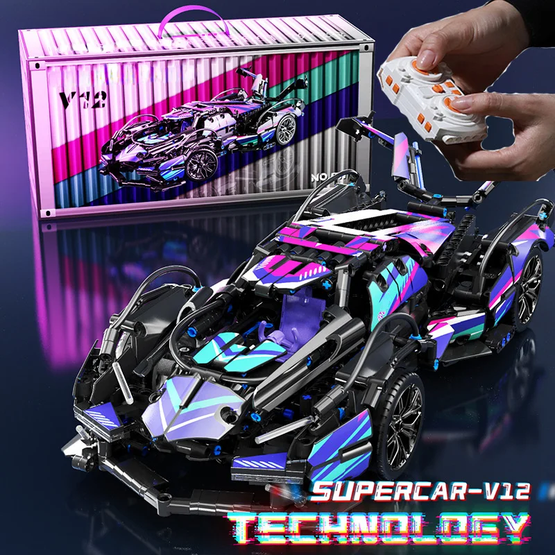 Color V12 Block Roadster RC Tech Racer 1:14 DIY Roadster building block assembly Block car toy birthday gift