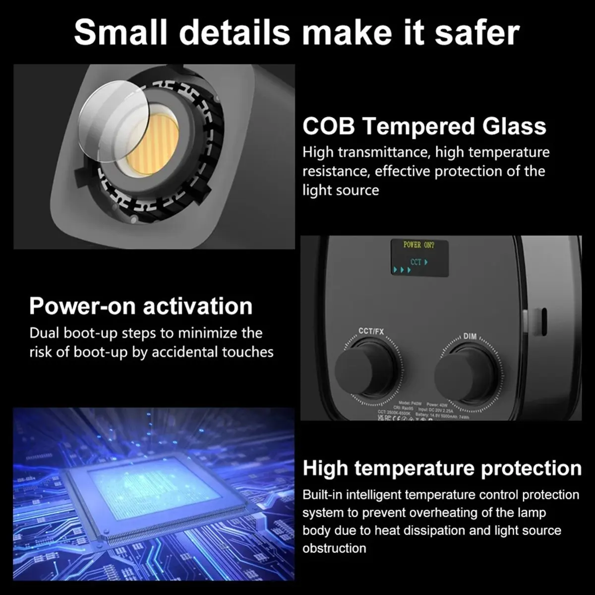 

【lucky】 LED Video Light 40W Bi-Color COB Photographic Studio Light 2500K-6500K 5000mAh for Live Streaming Commercial Photography