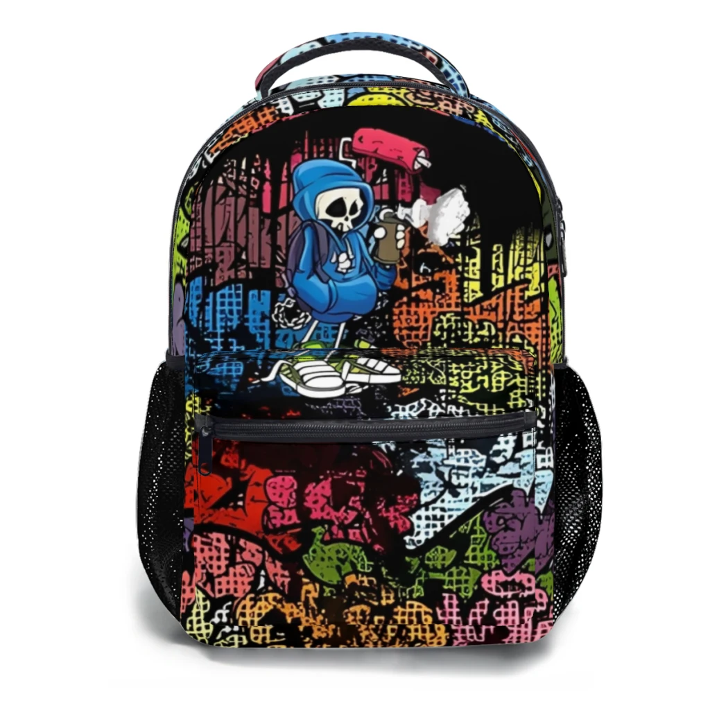 Synr 70s Retro Comic Graffiti Print Sac à dos universitaire étanche pour garçons, haute capacité, 17 ", nouvelle mode ﻿ ﻿