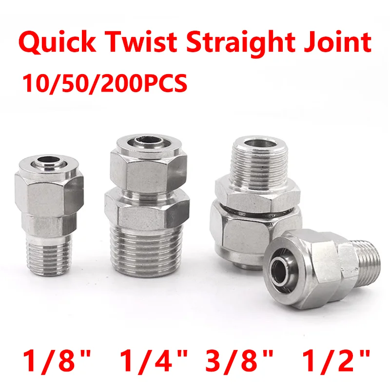 PC4 6 8 10 12mm Pipe Tube To1/81/43/81/2Trachea Quick Screw Connector Copper Pneumatic Components Fast Twist Joint Pipe Fittings