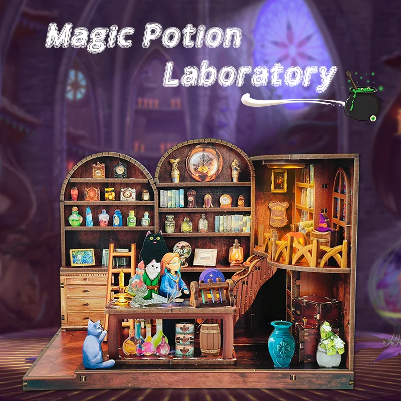 Kits de construction miniatures en bois, bricolage, potion magique, maisons de poupée de laboratoire avec meubles, maisons de poupée pour amis, cadeaux d'anniversaire