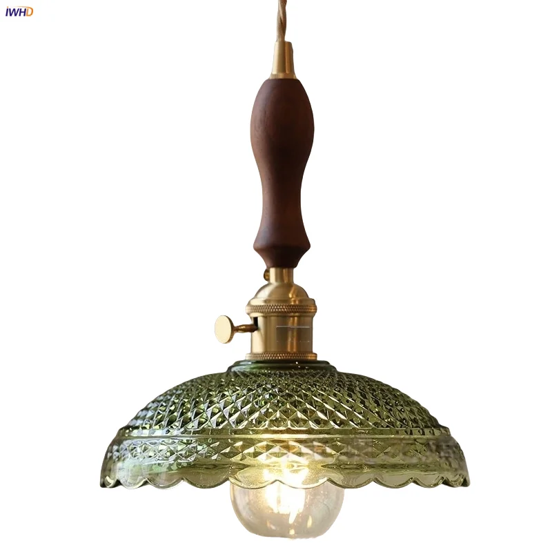 

IWHD Home Decor LED Pendant Lamp Wood Walnut Gold Copper Bedroom Hallway Living Room Nordic Modern Flower Glass Hanging Lights