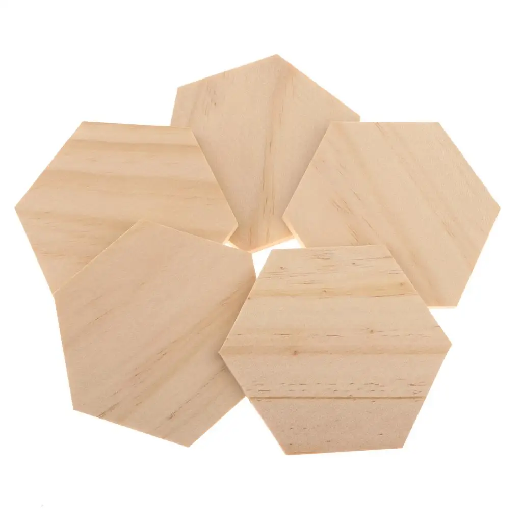 2x5 pezzi di forme esagonali in legno vuote ritagliate ornamenti in legno