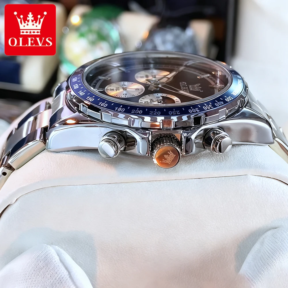 OLEVS أفضل العلامات التجارية ساعات رجالية رياضية موضة أصلية كوارتز ساعة اليد للرجل مقاوم للماء مضيئة مرحلة القمر كرونوغراف التاريخ