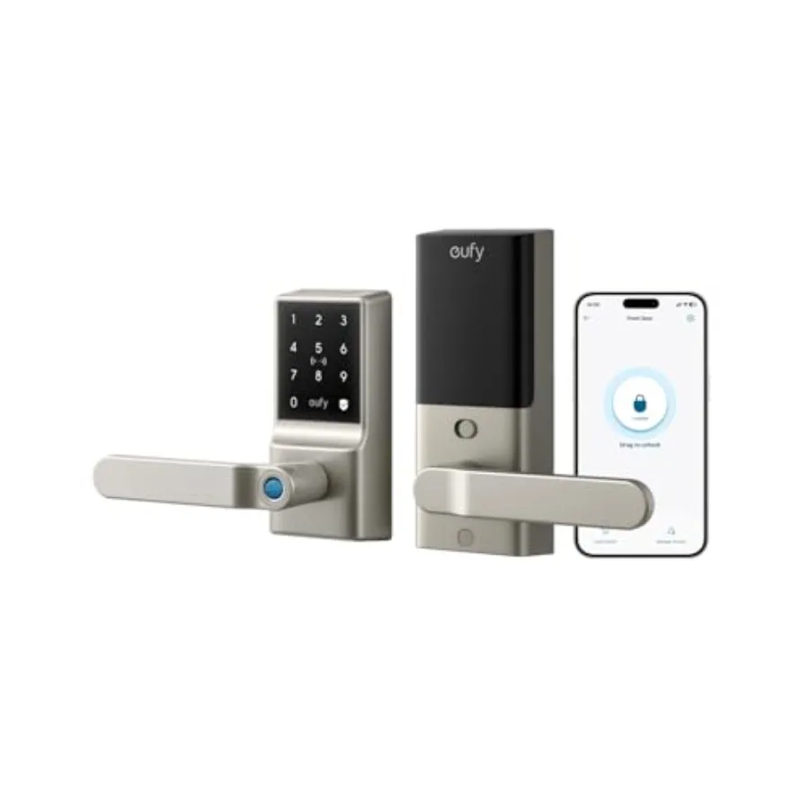 Smart Lock C33 for front door and bedrooms: nickel-finish electronic deadbolt with keypad, fingerprint handle, keyless entry, W