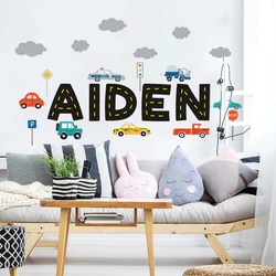 Custom Name Construction Vehicles Truck Wall Sticker Baby Nursery Kids Room City Cars Building Wall Decal Playroom Home Decor
