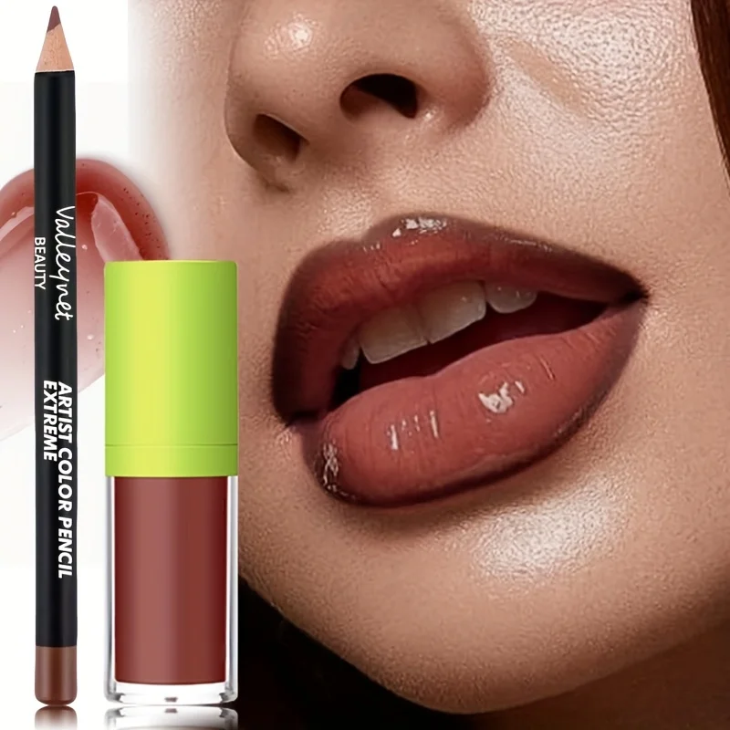 2 teile/satz Lip Gloss & Lip Liner Set Lip Kit Natürliche Nude Getönte Lip Glow Öl Feuchtigkeitsspendende Flüssige Lippenstift mit Lip Liner Combo