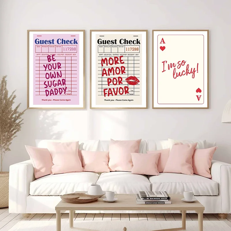 Ciao Bella Cherry Disco Ball Poster Print, Trendy Pink Wall Art Guest Check Girl You Look Good Canvas Painting Home Room Decor