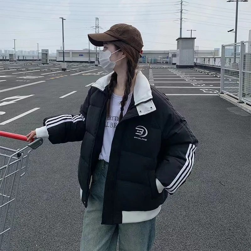 Autumn and Winter American High Collar Cotton-padded Jackets Women's Thickened Warm Loose Casaul Versatile Zipper Parkas Coats