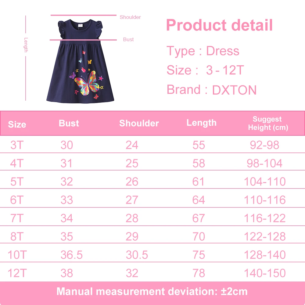 DXTON Baby Girl Dress Cotton Summer Kids Clothing Butterfly Printed Children\'s Dresses Sleeveless Casual Toddler Daily Dress