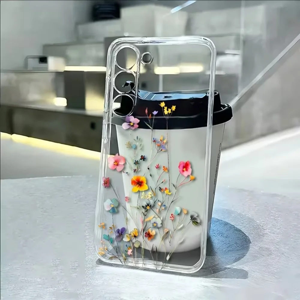 Elegant Flowers pattern Phone Case For Samsung Galaxy A73 A72 A71 A70 A70s A56 A55 A54 A53 A52 A52s A51 5G 4G Clear TPU Cover view 4