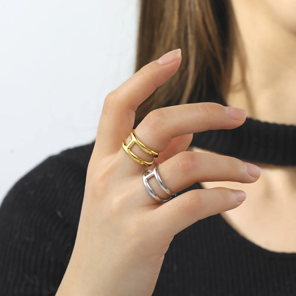 Cazador Buchstabe h Form Fingerringe für Frauen verstellbarer Edelstahl ring Gold Farbe Muttertag Schmuck Geschenk Großhandel 2024