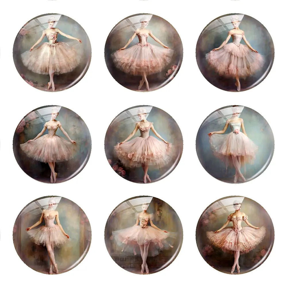 Handmade Ballerina Dance Ballet Girl Photo Glass Cabochon Charms Demo Flat Back Cameo For Diy Jewelry Making  Findings Accessory