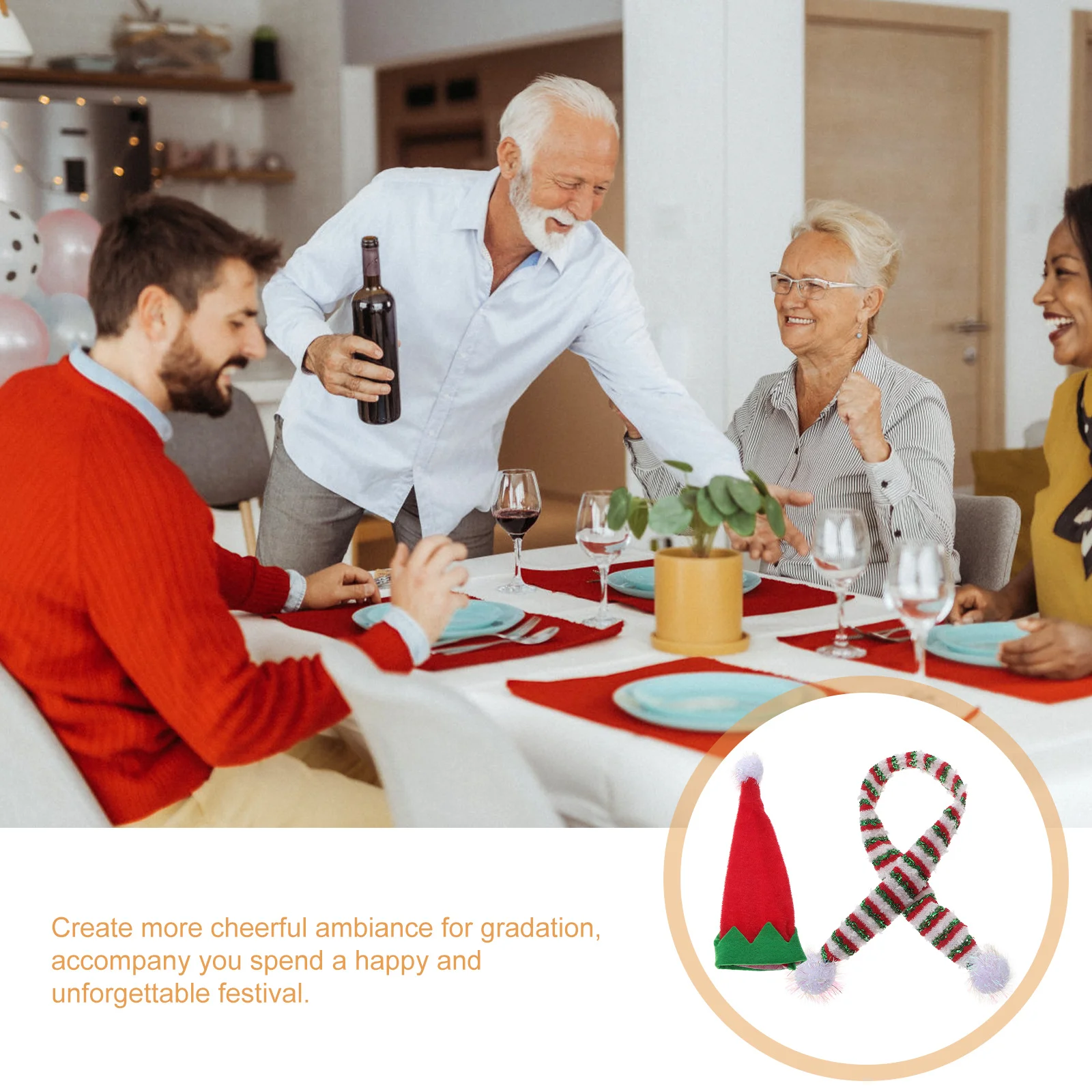 حساسة زجاجة قبعة وشاح قبعات عيد الميلاد الصغيرة النبيذ الديكور تنوعا عطلة ديكور للطاولات قبعة مصغرة الأوشحة المصغرة