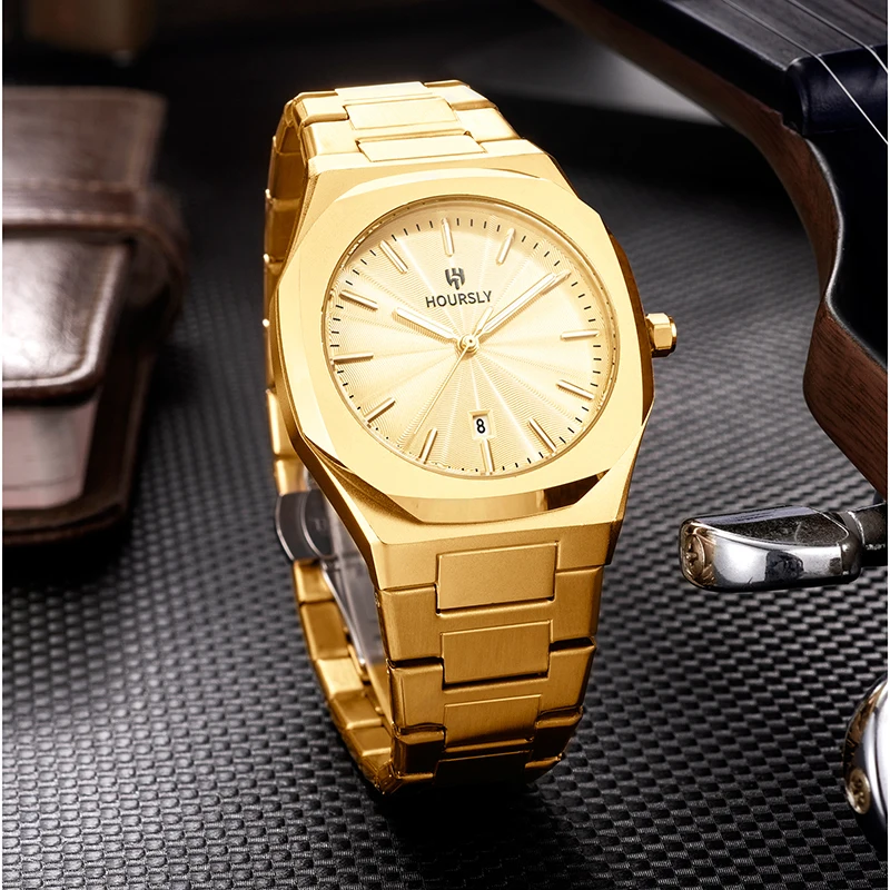 2025 New Luxury Military Man Watch Golden Waterproof Luminous Date Week Men Watch Stainless Steel Quartz Men's Watches Reloj+box