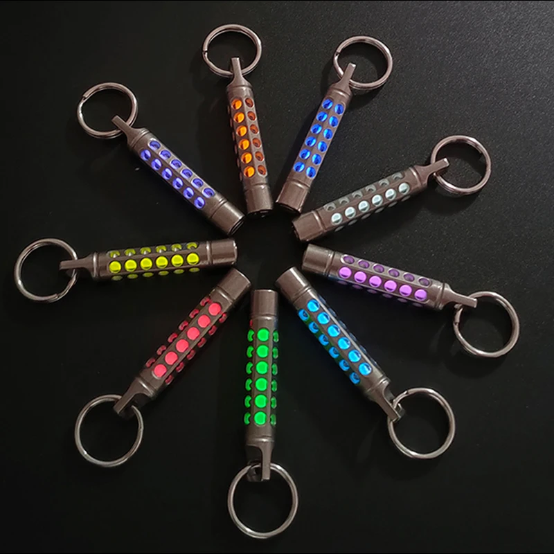 TItanium  Cage Luminous Night Signal Light Outdoor EDC Luminous 3.5*25mm Fluorescent Tube Self-illuminating Key Chain