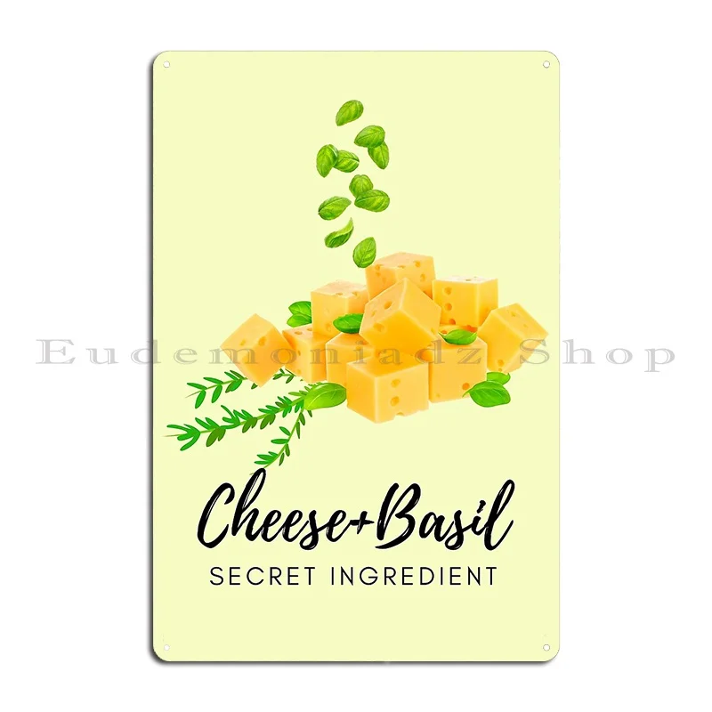 Cheese And Basil Secret Ingredient Metal Plaque Cinema Kitchen Pub Plates Personalized Party Tin Sign Poster