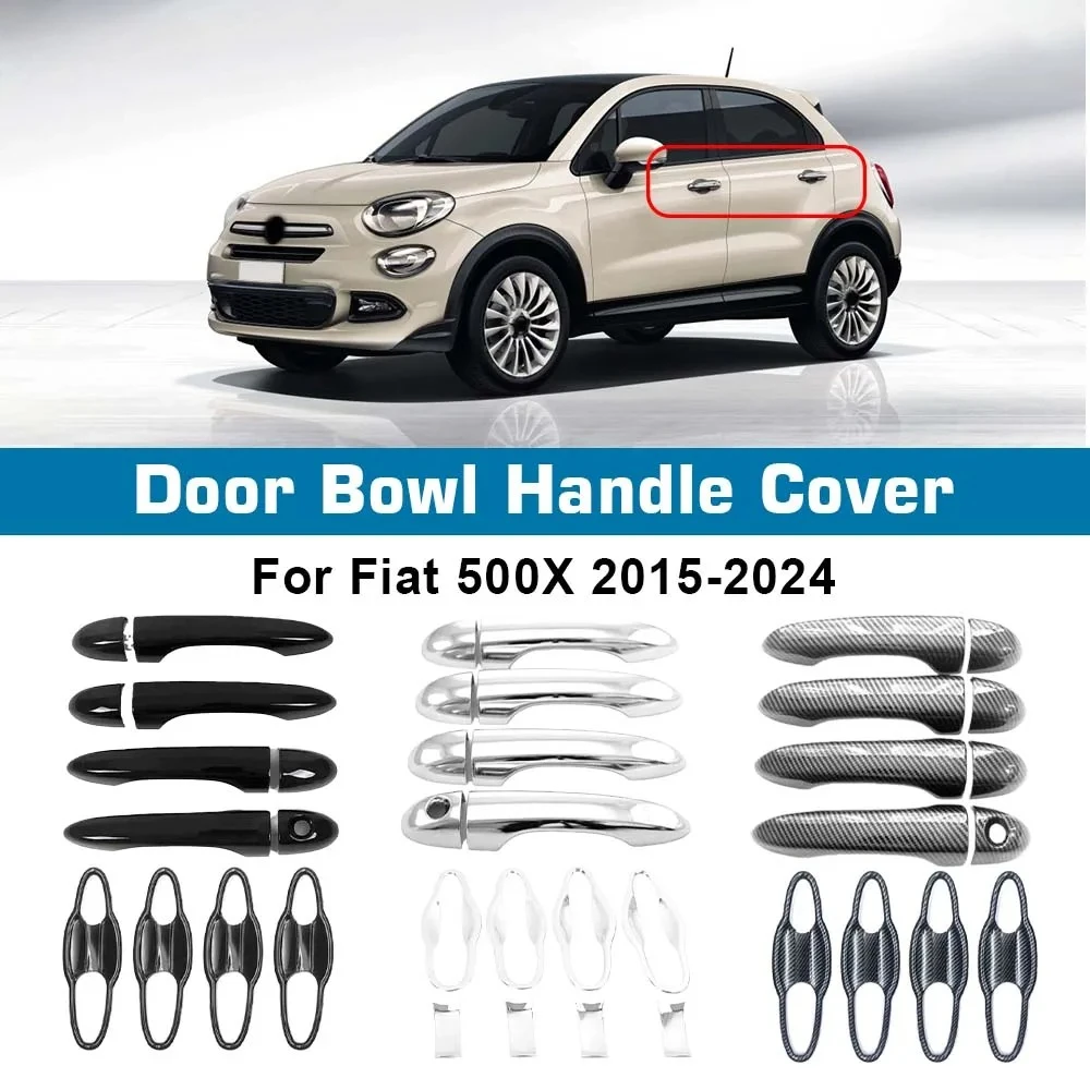 Cubiertas Decorativas para Manijas de Puerta de Coche, para Fiat 500X 2015-2024, Accesorios para Autos, Estilo Exterior, Fibra de Carbono, Cromo, Plata, Negro
