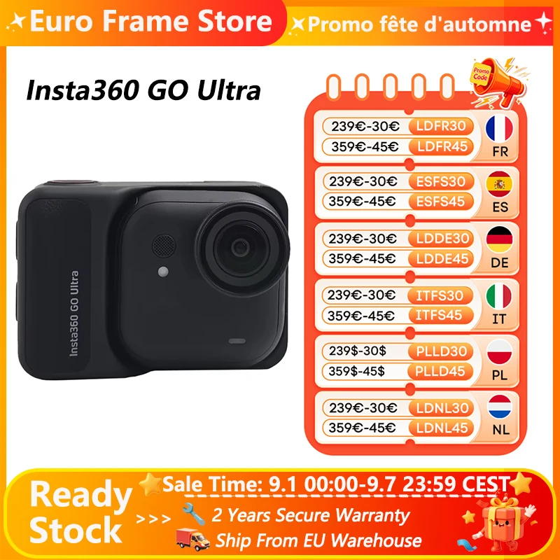 Insta360 GO Ultra, videocamera d'azione 4K 60fps, leggera, POV, senza mani, Ultra-HD, stabilizzazione magnetica FlowState, Insta360 GO Ultra