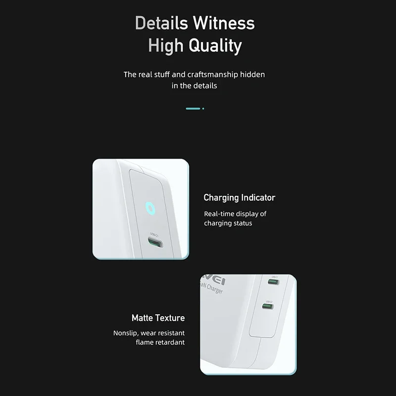 Pengisi Daya Ponsel Awei PD22 140W GaN Pengisi Daya Cepat Output USB C Pengisi Daya Cepat Tipe C Ganda 3A/5.2V untuk Ponsel IOS /Android