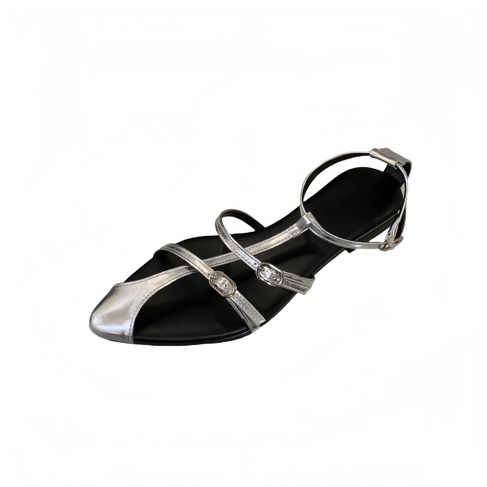 2026 Summer Pointed Toe Cross Strap Flat Sandals Fashion Buckle Strap Open Toe Sandals Casual Hollow Out Versatile Roman Shoes