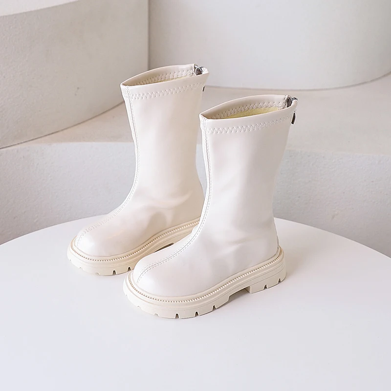 أحذية الخريف للأطفال جولة تو تنوعا الفتيات منتصف العجل الأحذية أزياء الاطفال عارضة الأميرة منصة الأحذية الجلدية عدم الانزلاق