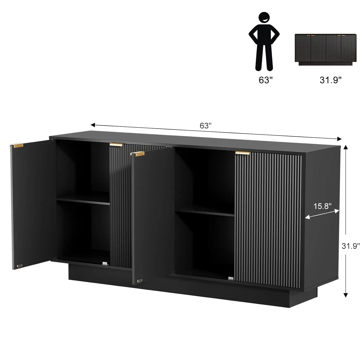 63'' Large Fluted Sideboard Buffet Cabinet, Modern Storage Cabinet with Adjustable Shelf, Console Table Wine Bar, Customized