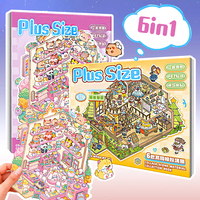 Plus Size 6Scene in1Book Cartoon Travel Diary Landscape Sticker Collection DIY Toy Game Books Festival Birthday Gift for Kid