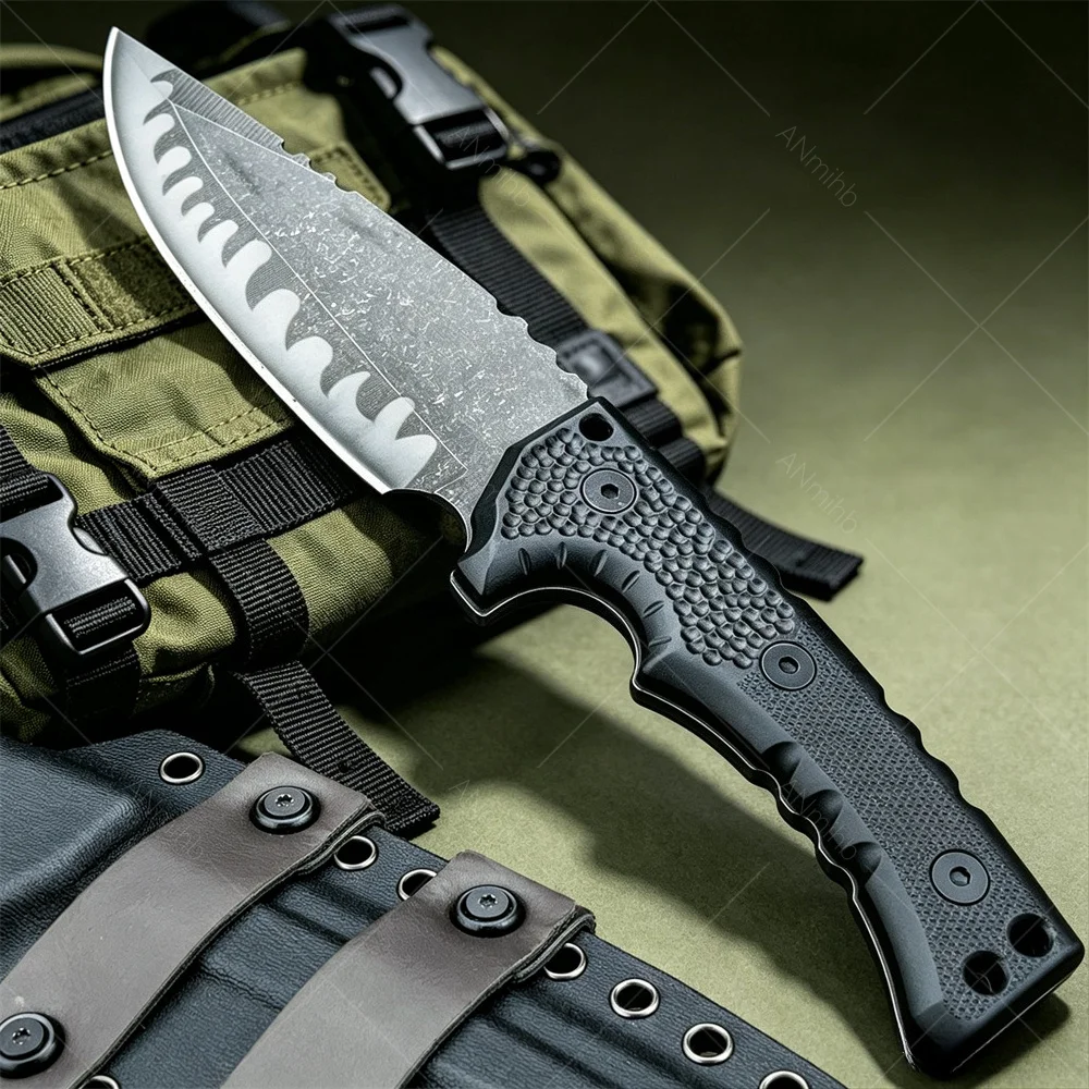M27N Outdoor Survival Fixed Blade Knife,  Ergonomic Nylon Fiber Handle with Kydex Sheath for Hiking Camping Holiday Gifts EDC