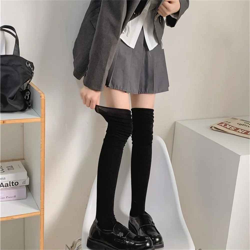 Solid Color Thigh High Stockings Women Trendy Casual Over The Knee Female Long Socks Thermal Warm Cotton Tall Tube Leggings