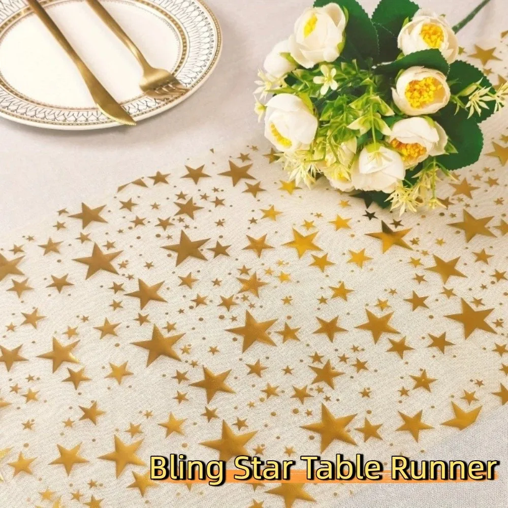 

Creative Sheer Mesh Bling Star Table Runner Star Pattern Shimmery Mesh Table Runner Polyester Washable Table Cloths Dinner Table
