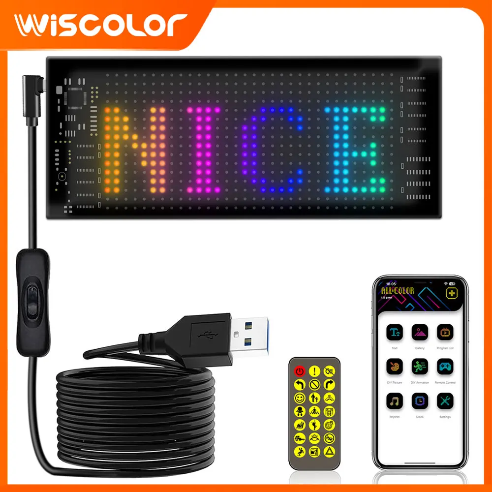 DIY RGB LED Panel Sign Programmable Lights App Control Car Decor Display Flexible Scrolling Bright Advertising Animation Light