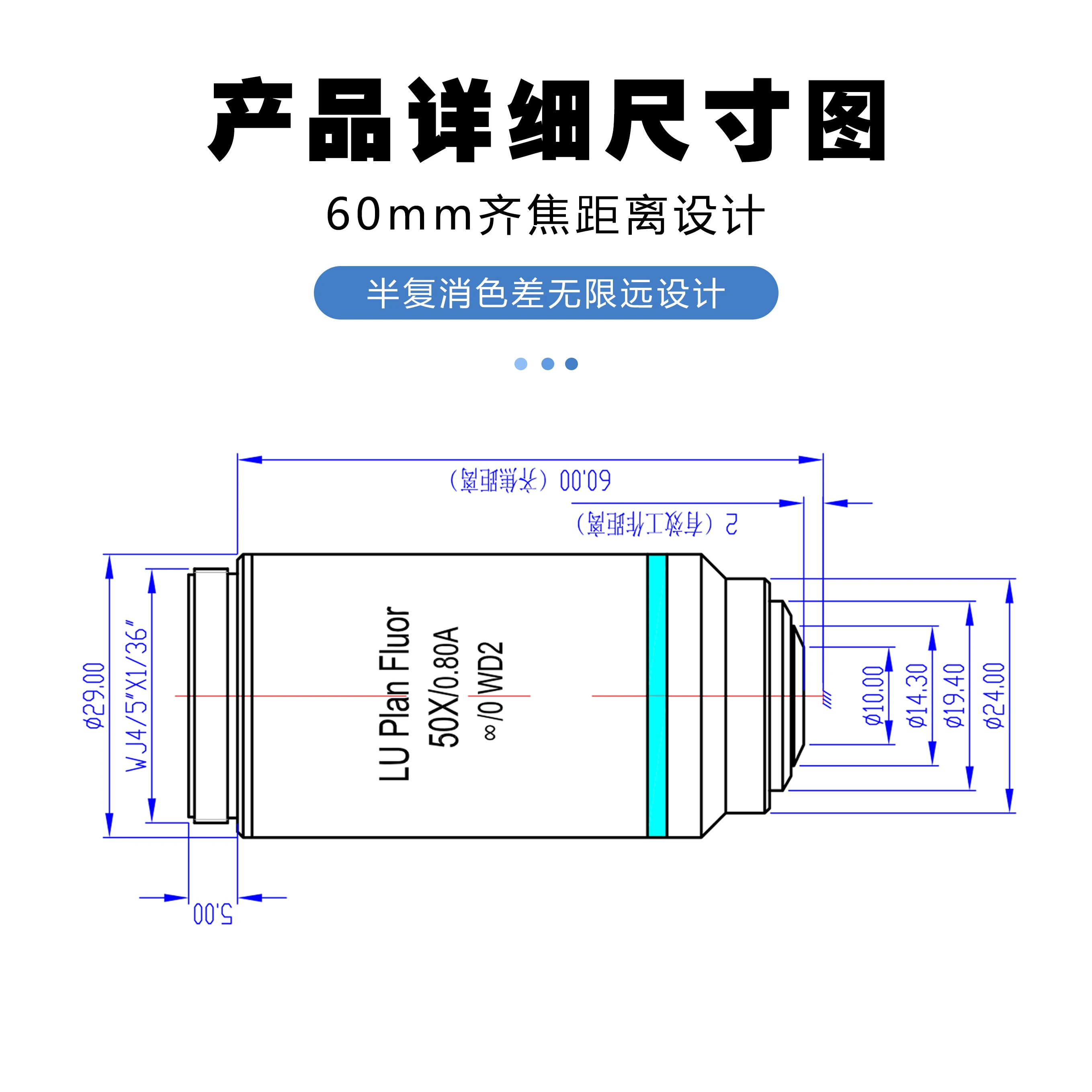 LU Plan Fluor metallographic flat field semi apochromatic 5X10X20X50X100X objective lens