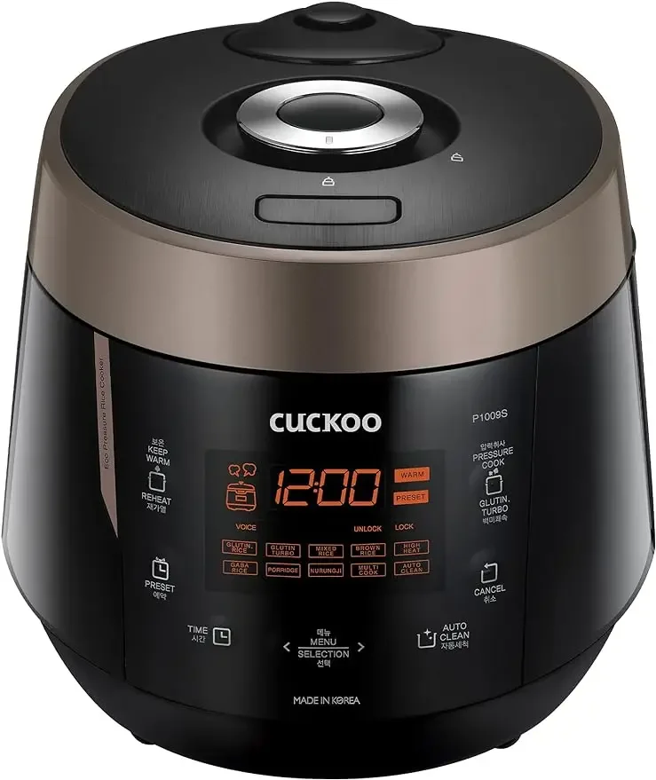 Pressure Rice Cooker | 12 Menu Options: Quinoa, Oatmeal, GABA/Brown Rice & More, Made in Korea | Black/Copper