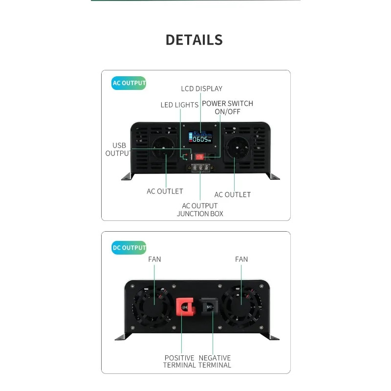 8KW 24V 48V Dual Output Solar Inverter 16000W Peak Power LCD Display Appliance Power Conversion Device