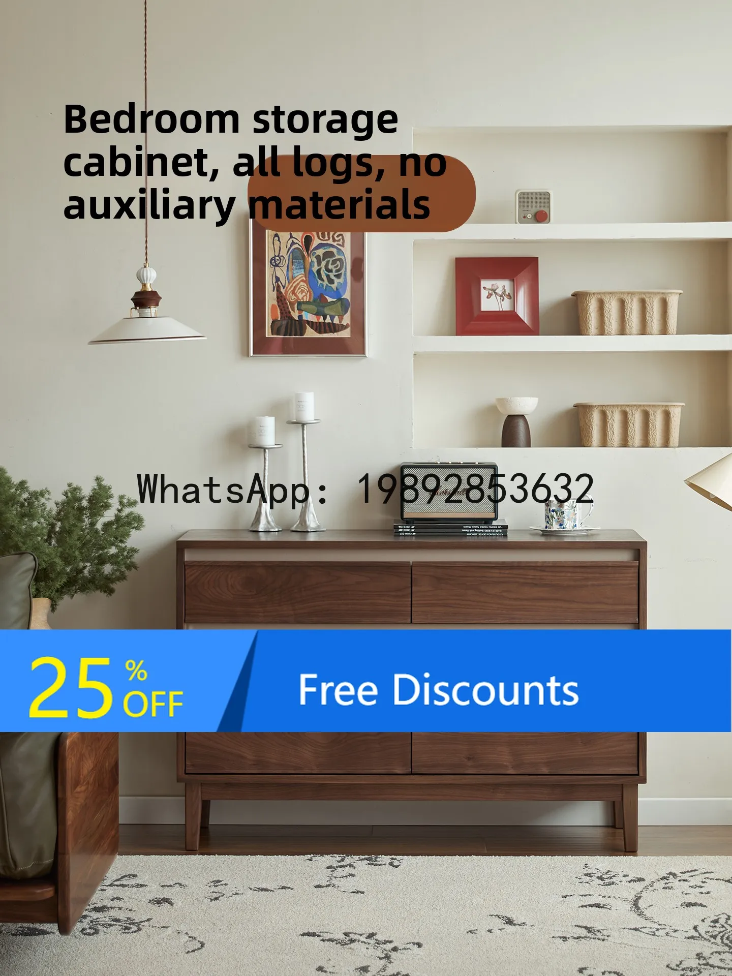 

LYY North American Black Walnut Solid Wood Chest of Drawers Vintage Style Living Room Wall Storage Side Cabinet Bedroom Bedside