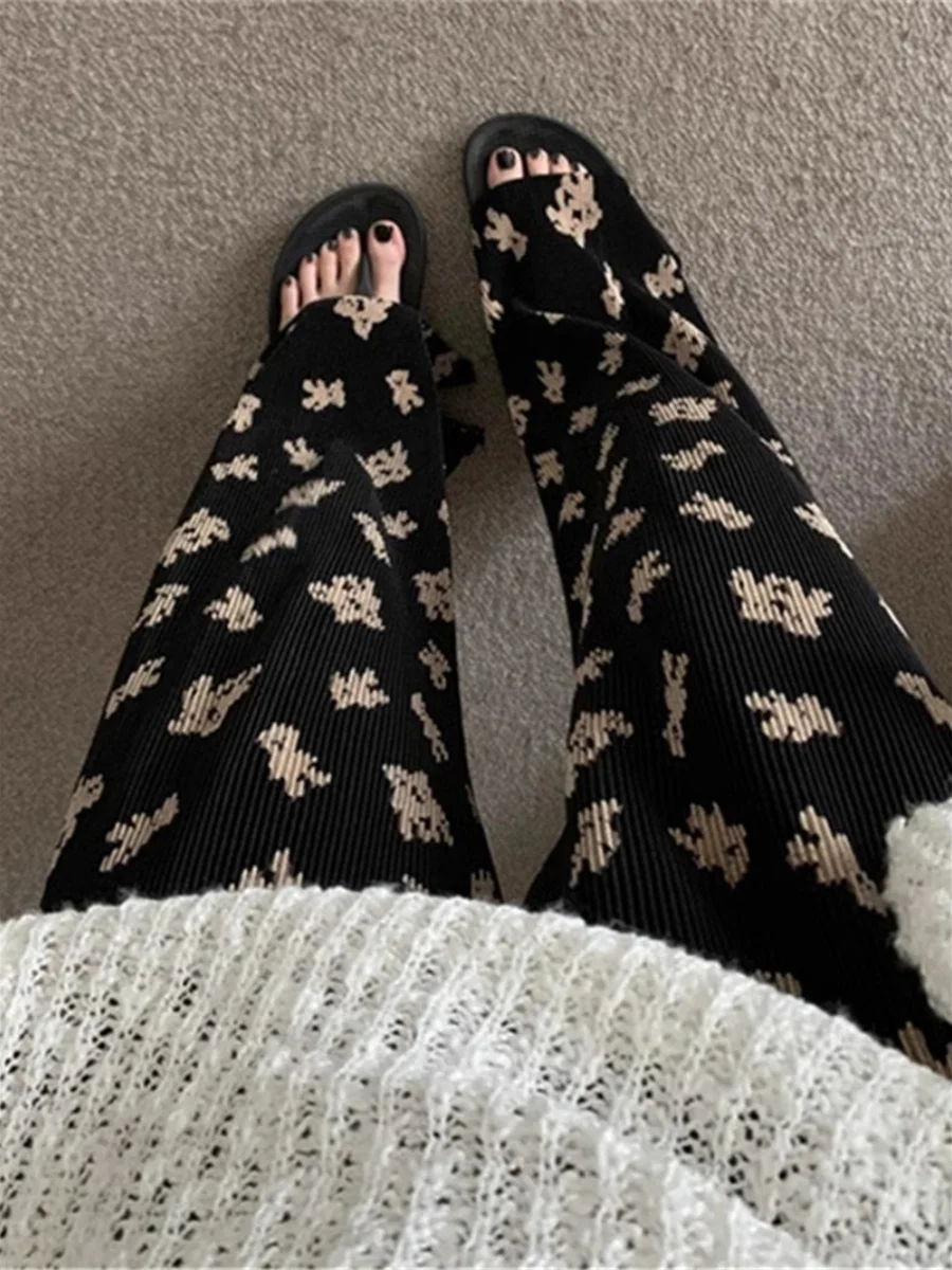 Schattige beer hoge taille wijde pijpen broek dames zomer 2024 nieuwe luie Sle casual broek Koreaanse versie lange broek