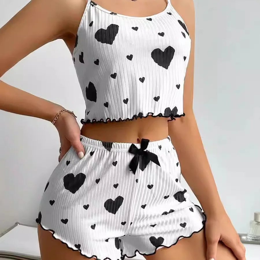 

Women's Casual Pajamas with Heart Print Susps ort orts Nightgown Sexy Home Clothes Cotton Fabric All Seasons
