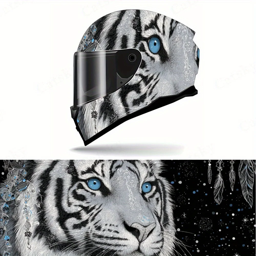 

Exquisite White Tiger Pattern Motorcycle Helmet Decal, Waterproof Self-adhesive Helmet Vinyl Wraps Sticker, Cool DIY Graffiti Fi