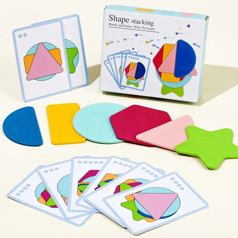 Forme geometriche in legno Giochi di riconoscimento dei colori impilati Forma divertente impilabile Giocattoli educativi per l'addestramento al pensiero logico