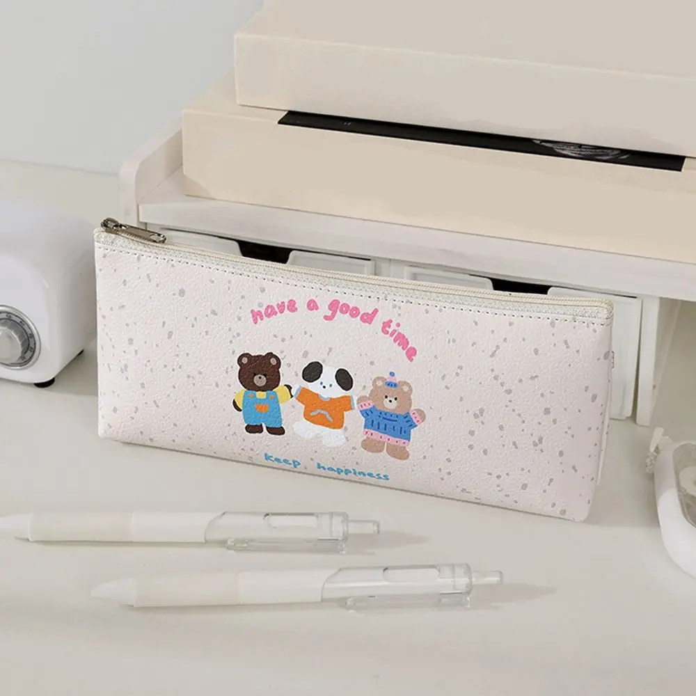 Borsa per penne INS Kawaii Orso cartone animato stampato Astuccio per matite in pelle PU Cartone animato Borsa per riporre articoli di cancelleria carina creativa Forniture per ufficio