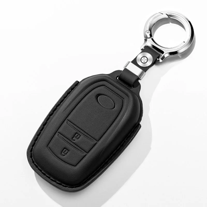 Top Layer Leather Car Key Case Cover Protector Shell For Toyota Hilux Innova Rav4 Fortuner Yaris 2021 2 Buttons Auto Accessories