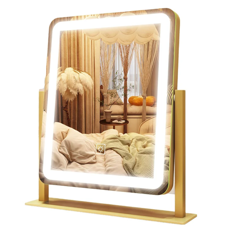 USB LED Vanity Mirror with Touch Control - Rotatable Desktop Makeup Mirror, Dimmable Lighted Mirror for Bedroom