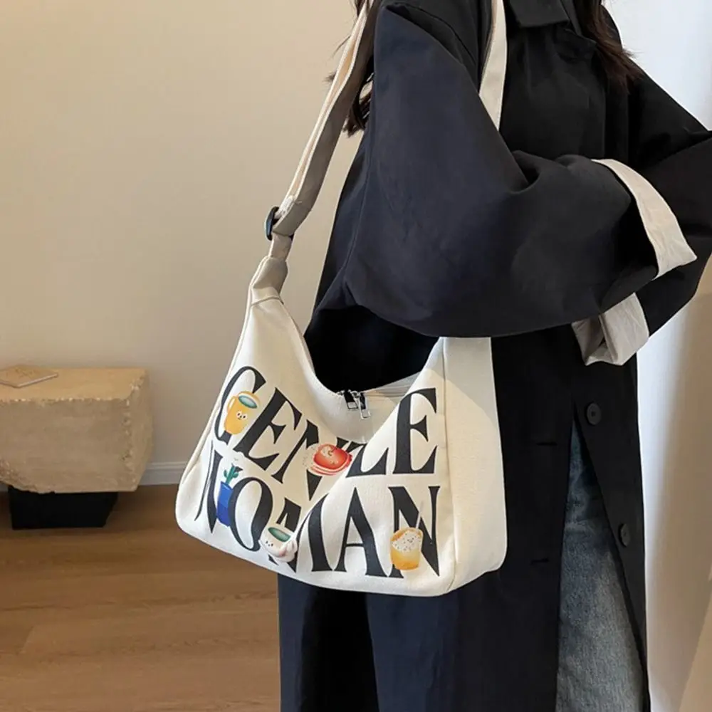 Gentlewoman Large Capacity Letters Canvas Bag Portable Shoulder Bag Tote Bags Students Crossbody Bag Fashion Outing Handbags