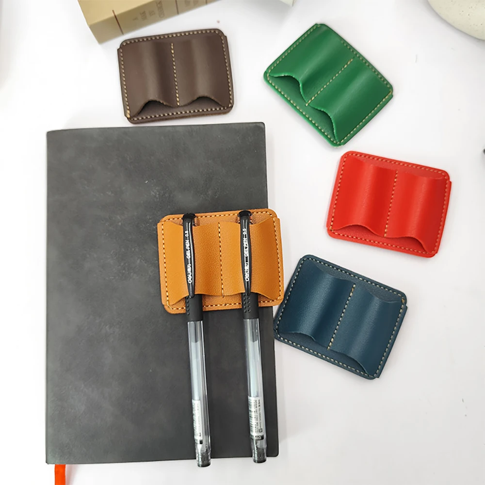 

Portable Double Slot Notebook Pen Holder Leather Pen Holder with Clip Waterproof PU Pen Holder For Traveler Students