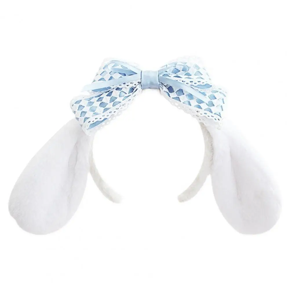 

Soft Bunny Ear Headband Lace Bow Lolita Hairband with Long Cartoon Ears for Women Elastic Anti-slip Headband for Cosplay Prom