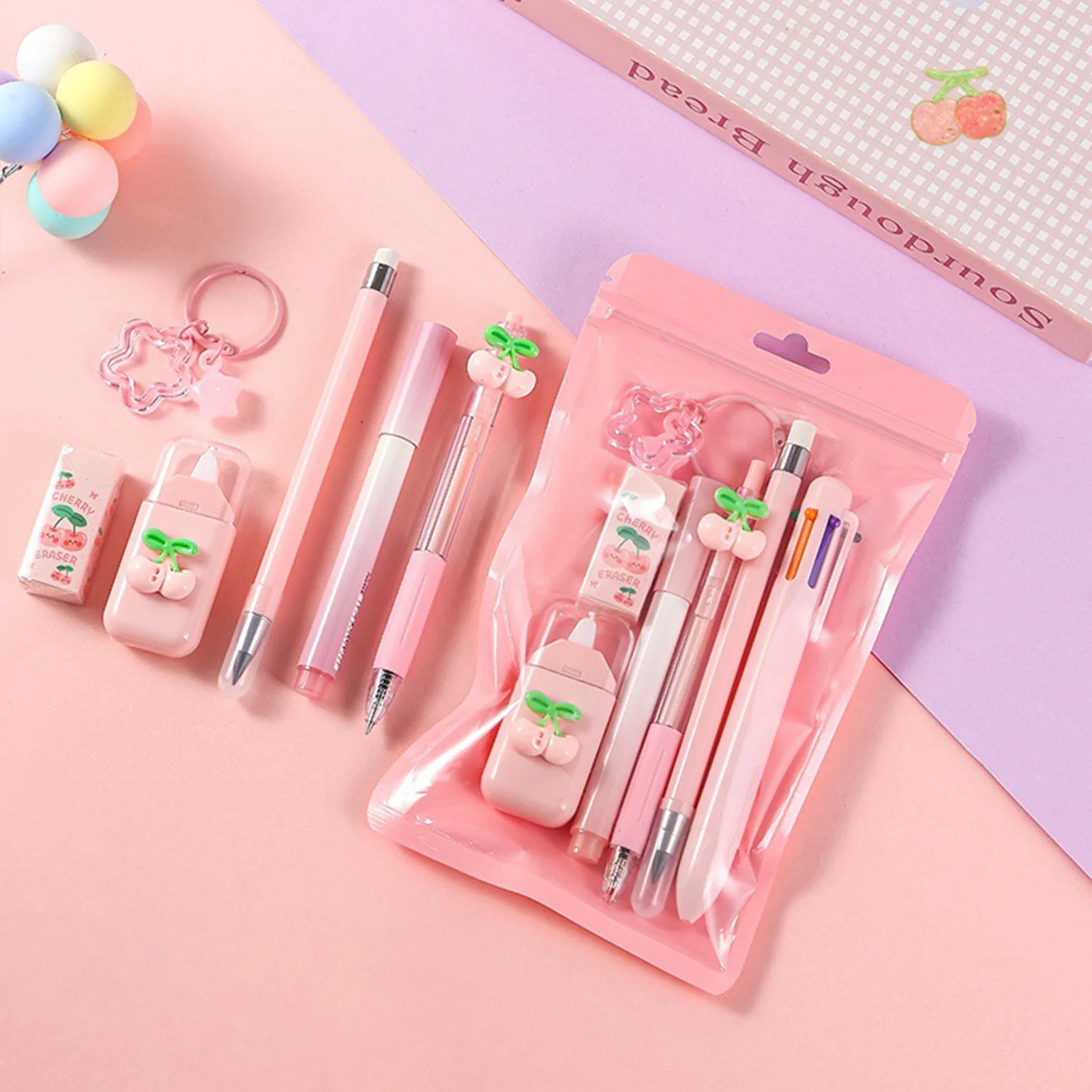 7pcs/set Colorful School Stationary Kits Including Ballpoint Pens Correction Tape Set For Student Learning Supplies